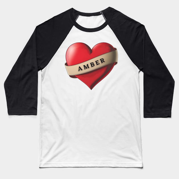 Amber - Lovely Red Heart With a Ribbon Baseball T-Shirt by Allifreyr@gmail.com